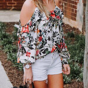Parker Cold Shoulder Floral Top (Size S)